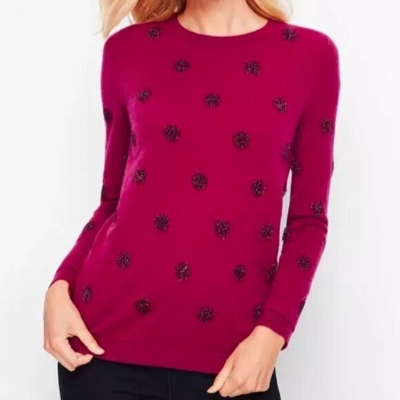 NWT Talbots Tinsel Dot Sweater Womens Size Small Peite Plum Delight Wool Blend - Picture 1 of 8